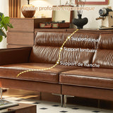 OLEYLUCKIDEA Canapé 3 Places Vintage en Cuir Marron Huilé – Canapé en Simili Cuir Style Rétro pour Salon, 220 cm, Canapé Droit Design Industriel, Confortable & Élégant