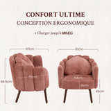 Ckaff Fauteuil de Salon avec Coussin, Fauteuil Coiffeuse avec Dossier Pétale, Chaise Coquillage avec Pied Bois Chaise Coiffeuse Coussin Confortable pour Salon Bureau Chambre (Rose, Lot de 1)
