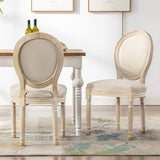 HomeMiYN Chaise Medaillon Lot de 2, Chaise de Salle à Manger de Style Louis-XVI en Tissu Lin, Chaises de Dîner Dossier Doux pour Chambre, Salon, Restaurant, Beige