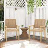 COSTWAY Ensemble de 2 Chaises de Jardin avec Cadre en Bois Massif, Chaises de Salle à Manger pour Patio avec Siège en Corde Tressée, Chaises d'Extérieur pour Balcon, Porche, Salon