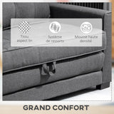 HOMCOM Canapé Convertible 2 Places canapé-lit avec Dossier capitonné, Coussins et Matelas Pliable au Sol, canapé en Tissu Effet Lin pour Salon, Chambre d'amis, 147,5 x 75 x 85 cm, Gris