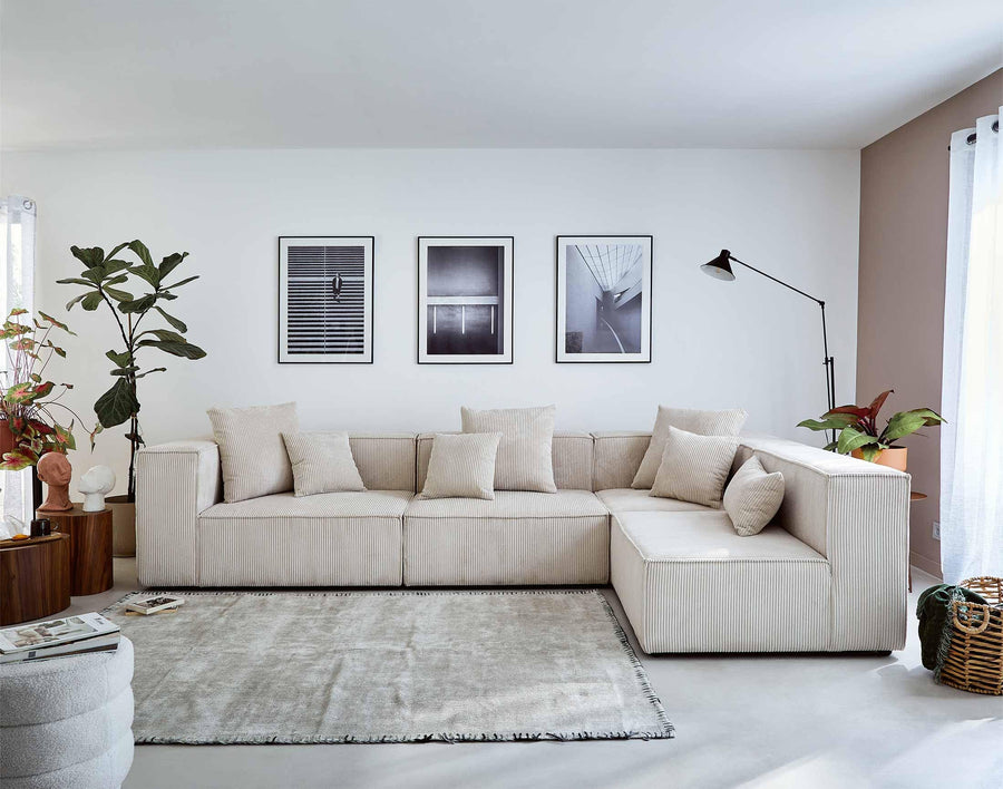 Lisa Design - Canapé Modulable d Lisa Design - Canapé Modulable d'angle Droit - Colombine en Velours Côtelé - Sofa Beige 5 Places - Salon
