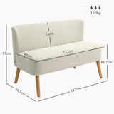 HOMCOM Canapé 2 Places Moderne Canapé sans accoudoirs Rembourré avec Aspect Velours côtelé, Petit canapé Lounge avec Pieds en Bois pour Le Salon, 117 x 56,5 x 77 cm, Blanc crème