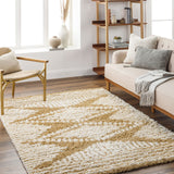Livabliss Tuzla Tapis Shaggy Berbere - Tapis Salon, Salle à Manger, Chambre Adulte et Ado, Cuisine - Poil Long Moelleux et Doux, Beige Motif Berbère, Carpette Chambre 160x220 cm - Moutarde et Blanc