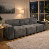 Générique Canapé-Lit Double 3,00m en Velours Côtelé Gris, Compression Vide, Mousse Haute Densité, 300x100x72cm, Design Moderne Sculptural pour Salon