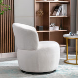 Fauteuil de relaxation pivotant avec coussin lombaire et pied en métal pivotant - Chaise longue rembourrée pour chambre à coucher, salon, coiffeuse, tissu peluche blanc Teddy - Charge maximale : 100