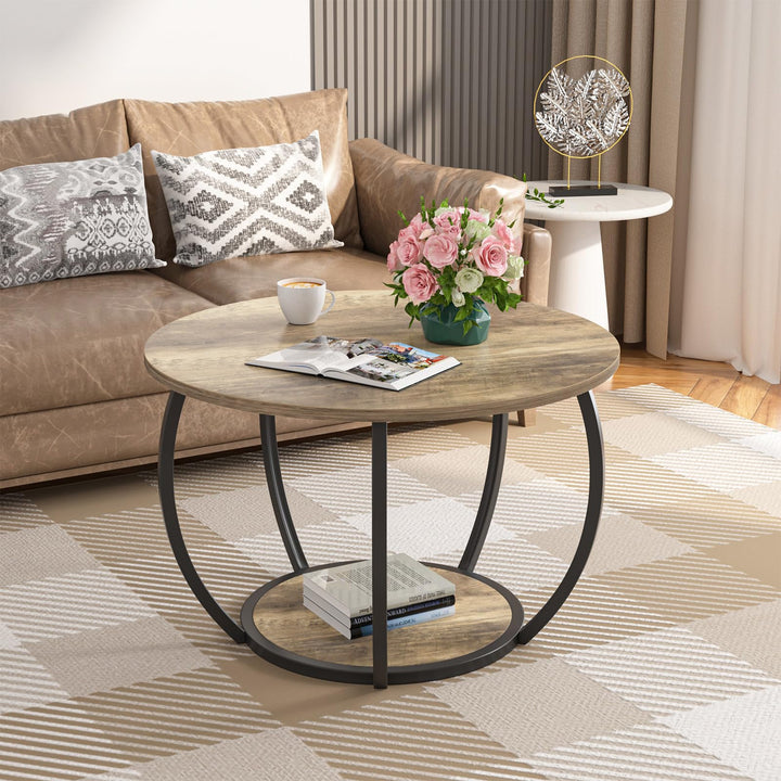 GreenForest Table basse ronde avec rangement ouvert, table de salon moderne avec étagères à 2 niveaux, petite table centrale de ferme avec pieds réglables, table d GreenForest Table basse ronde avec rangement ouvert, table de salon moderne avec étagères à 2 niveaux, petite table centrale de ferme avec pieds réglables, table d'appoint de 70,1 cm pour bureau à