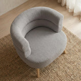 Menzzo Fauteuil Design scandinave RIVIANI – Tissu Bouclette Gris – Assise Arrondie Confortable – Pieds Bois Naturel – Fauteuil Lounge Moderne – L80 x P75 x H74 cm