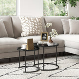 HOMCOM Lot de 2 Tables Basses Rondes gigognes Table de Salon Cadre en Acier Plateaux Amovibles Table d'appoint Style Industriel Ø 43 et Ø 35 cm Noir