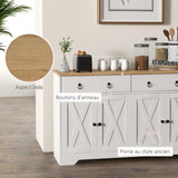 HOMCOM Buffet Meuble de Rangement Armoire de Cuisine Style Rural 2 tiroirs et 2 placards avec étagères à hauteurs réglables - dim. 121L x 37l x 75H cm Blanc