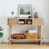 RARZOE Table console cannelée, entièrement assemblée, avec porte coulissante et étagère de rangement, 2 niveaux derrière le canapé, table d'appoint pour salon, entrée, foyer, naturel