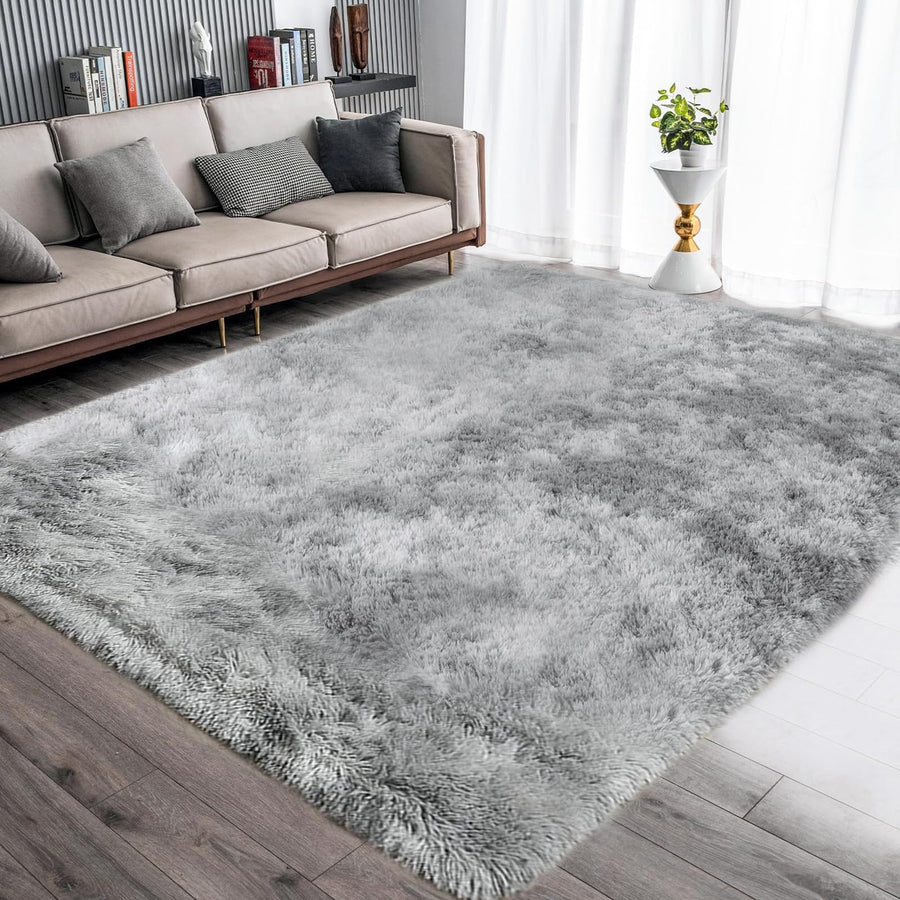 Tinyboy-hbq Tapis Chambre Modernes Tapis de Salon Soft Tapis à Poils Longs Shaggy Antidérapant Intérieur Moelleux épais (Gris Blanc, 160 x 230 cm)