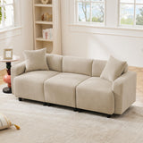 Zepneiy Canapé 3 Places Moderne Design, Canapé 3 Places avec 2 Coussins, Meuble Salon Rembourré Canapé, Moderne Canapé en Chenille-Stoff pour Appartement Bureau, Beige