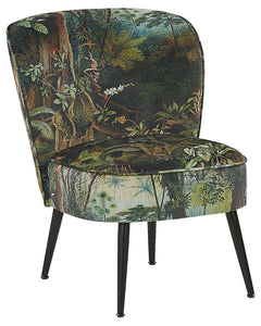 Beliani Fauteuil Bas sans Accoudoirs en Tissu Vert avec Imprimé Jungle Multicolore Rembourrage Épais et Confort Optimal pour Salon Rétro et Moderne