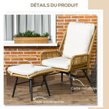 Outsunny Fauteuil de Jardin avec Repose-Pieds - Dossier inclinable et Coussin - en résine tressée Imitation rotin Ensemble de 2 pièces Naturel