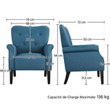 Yaheetech Fauteuil de Salon Chaise de Salon Moderne en Tissu Polyester avec Dossier Capitonné Pied en Bois Chaise d'Aappoint Simple pour Salon Chambre Bleu Marine