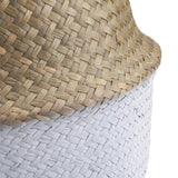 Panier Jonc De Mer Rangement Panier Plante Seagrass de Fleur Corbeille en Paille (Naturel + Blanc)