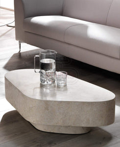 Stones Trapèze Table Basse, Pierre Blanche Fossile, 100x52x28 cm