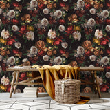 VEELIKE Papier Peint Fleuri Pivoine Vintage Papier Peint Floral Foncé Bouquet Papier Peint Adhesif Rouleau Fleur Papillon Papier Peint Mural Papier Collant pour Meuble Chambre Salon 44,5cm × 300cm
