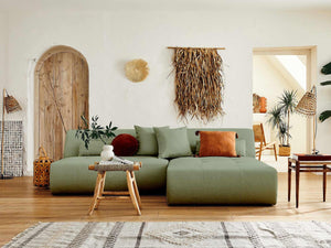 Lisa Design - Onyx - canapé modulable d'angle réversible 4 Places - en Tissu - Vert Sauge