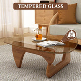 PRITIY Table basse d'appoint en verre - Table basse moderne - Table basse triangulaire (noyer + marron, 91 x 65 x 40 cm), LK155