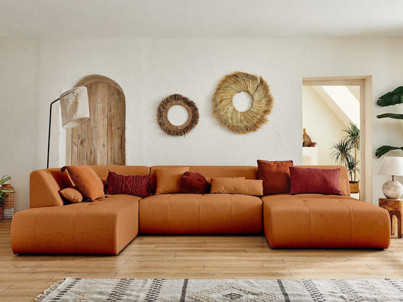 Lisa Design - Canapé Panoramique d'angle Gauche - Onyx en Tissu - Grand Sofa XXL Terracotta 7 Places - Salon
