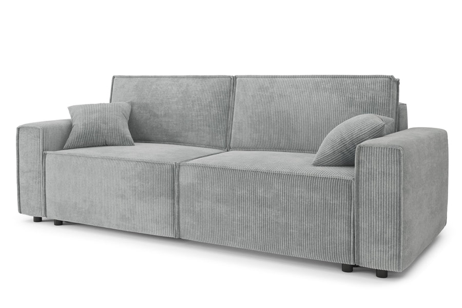 BAÏTA Canapé Droit Convertible Mira 3 Places en Velours côtelé Gris Clair