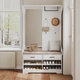 Xnferty Ensemble Vestiaire, Porte-Manteau avec Miroir, Portant à Vêtements Polyvalent avec Étagère à Chaussures à 2 Niveaux, Vestiaire d’entrée élégant avec rangements (Blanc, 180x104x35)
