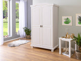 Inter Link – Armoire fonctionnelle – 2 portes – 5 niches – Avec penderie – Armoire en pin massif – Blanc vernis – Largeur :104cm Profondeur :56cm Hauteur : 180cm – Hedda