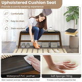 HOMASIS Banc rembourré en bois massif avec siège en PVC et mousse - Charge maximale : 150 kg - Banc de salle à manger pour salle à manger, cuisine, salon, noyer et noir