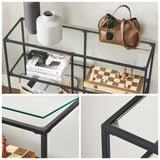 VASAGLE Table Console d’Entrée, Étagère à 3 Niveaux en Verre Trempé, 30 x 100 x 73 cm, Cadre en Métal, Style Moderne, pour Couloir, Salon, Chambre, Noir Classique et Transparent LGT027B01