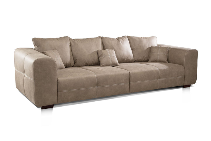 CAVADORE Big Sofa Mavericco - Love Seat - XXL - Design Moderne - Aspect Cuir - avec Coussin de Dossier et Coussin décoratif - 287 x 69 x 108 cm (l x H x P) - Microfibre Beige