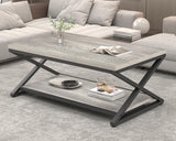 HSH Table Basse Salon Bois pour Canapé Moderne Stable Minimaliste X-Stripes avec Espace de Rangement 120 cm Chêne Gris