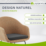 Juskys Ensemble de 2 fauteuils en Osier Cody avec Coussins - chaises en rotin d'intérieur et d'extérieur - Chaise pouvant Supporter jusqu'à 100 kg - chaises en rotin Modernes - chaises Naturelles