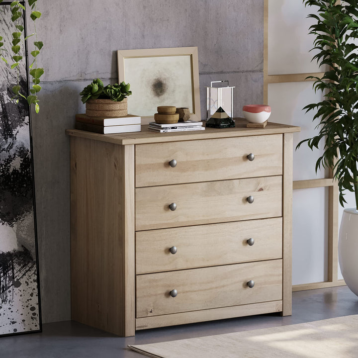 Vida Designs Panama Commode de Chambre en pin ciré Massif à 4 tiroirs, Bois, Naturel Vida Designs Panama Commode de Chambre en pin ciré Massif à 4 tiroirs, Bois, Naturel