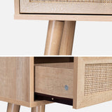 Alice's Home - Console en cannage 100x29x81cm - Bohème - Naturel. 1 tiroir.1 Espace de Rangement. Pieds scandinaves décor Bois. 1 poignée