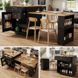 DHHU Îlot Central Cuisine avec Plan de Travail Extensible 122.5–195.5 cm, Table de Bar avec 3 Tiroir et 1 Porte de Rangement, Espace Rangement de Ouvert, pour 2-6 Personnes (Noir-6S)