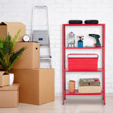 Relaxdays Étagère Charge Lourde, Max. 160 kg, 4 Niveaux, HxLxP:147,5x75,5x30,5 cm, Cave & Garage, Rangement métal, Rouge