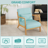 HOMCOM Fauteuil de salon avec Cadre en Bois Massif Fauteuil Lounge - Assise Profonde - accoudoirs - Aspect Velours Bleu