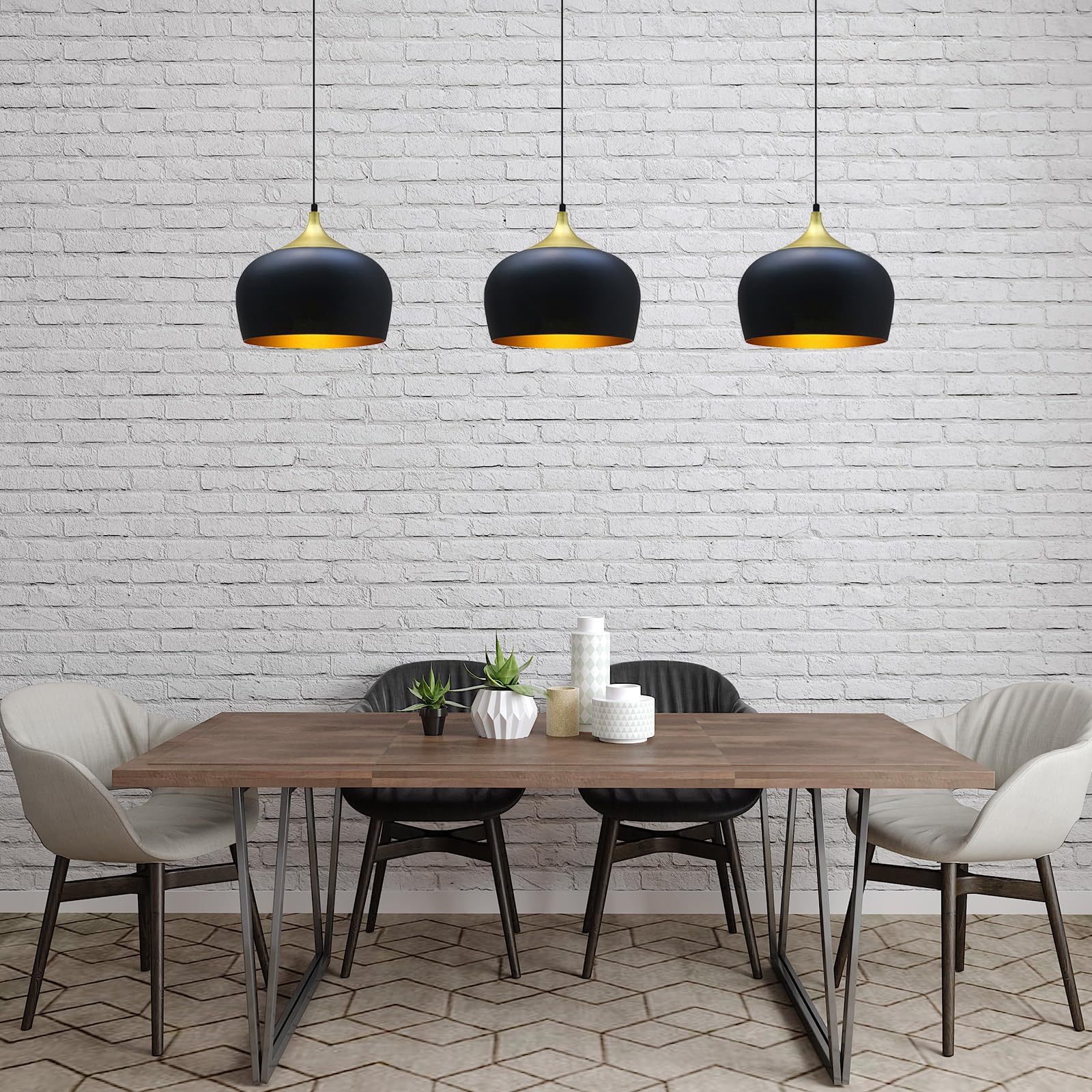 LIWI-Suspension Flambeau en métal noir, lampe pendante moderne idéale au dessus d'une table de