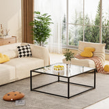 Table Basse Carrée en Verre Noir - Table d'Appoint Pour Salon, Bureau - Structure en Métal - 67 x 67 x 40 cm