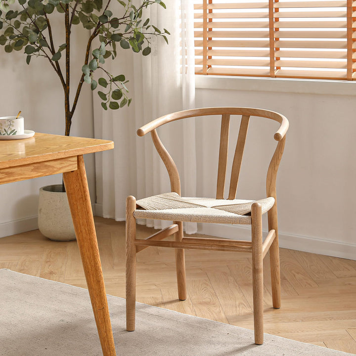 LIMHOME FSC® Chaise de salle à manger Wishbone en bois massif et cordon en papier - Aucun montage nécessaire - Naturel (laqué)