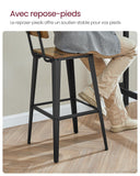 VASAGLE Tabouret Bar Industriel, Lot de 2, Chaise Bar Cuisine, avec Dossier, Cadre en Acier, Montage Facile, Style Industriel, Marron Rustique et Noir d'encre LBC078B01