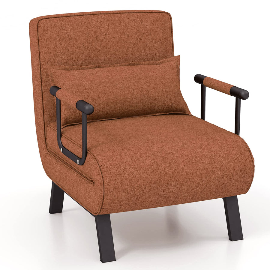 COSTWAY Fauteuil Convertible 1 Place, Fauteuil-Lit Chauffeuse 4-en-1 Dossier Réglable 6 Position, Oreiller, Siège Rembourré, Accoudoirs, Cadre Métal, Canapé-Lit Pliant pour Maison, Bureau (café)