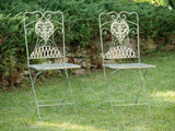 Salon de jardin - 1 table et 2 chaises - fer forgé - style antique - blanc/vert