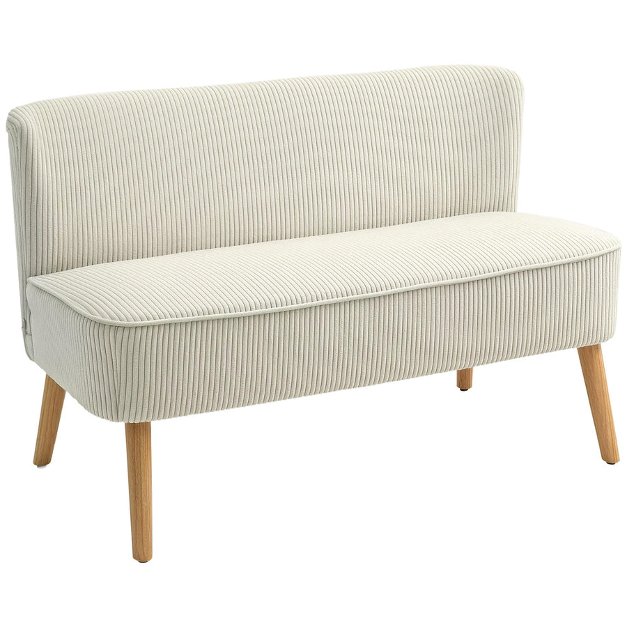 HOMCOM Canapé 2 Places Moderne Canapé sans accoudoirs Rembourré avec Aspect Velours côtelé, Petit canapé Lounge avec Pieds en Bois pour Le Salon, 117 x 56,5 x 77 cm, Blanc crème HOMCOM Canapé 2 Places Moderne Canapé sans accoudoirs Rembourré avec Aspect Velours côtelé, Petit canapé Lounge avec Pieds en Bois pour Le Salon, 117 x 56,5 x 77 cm, Blanc crème