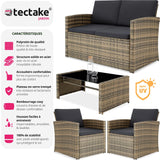 TecTake® Salon de Jardin Exterieur en Résine ressée 4 Places Table de Jardin, 1 Canapé de Jardin, 2 Fauteuil Jardin, Coussins Inclus, Mobilier de Jardin - Marron Naturel/Gris foncé