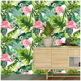 Floralplus Papier peint autocollant flamant rose - Papier peint amovible pour décoration d'intérieur - Papier peint floral vert pour meubles de salle de bain rénové - 45 x 300 cm