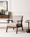 Beliani Fauteuil en Tissu Taupe et Bois d'Hévéa Sombre Accoudoirs en Bois Droit Rétro Asnes