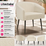 TecTake® Fauteuil Relax Fauteuil Club Confortable en Tissu Bouclette Fauteuil Scandinave Moelleux avec Accoudoirs pour Salle à Manger, Salon, Chambre, Chaise Bureau, Allaitement, TV